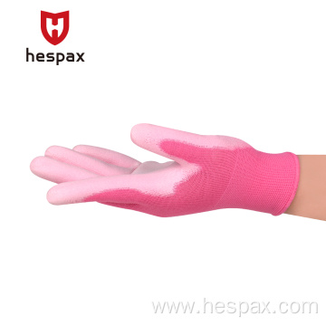 Hespax 13G Pink Nylon Polyurethane Esd Garden Gloves